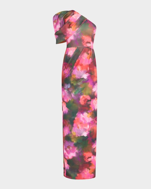 Egan Pleated One-Shoulder Column Gown